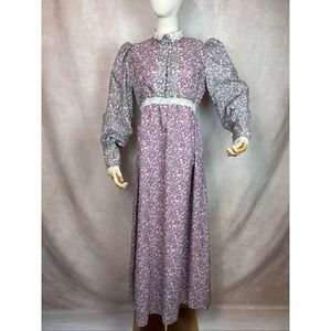 Vintage 1970s Victorian Gunne Sax Style Prairie Dress Floral Renaissance